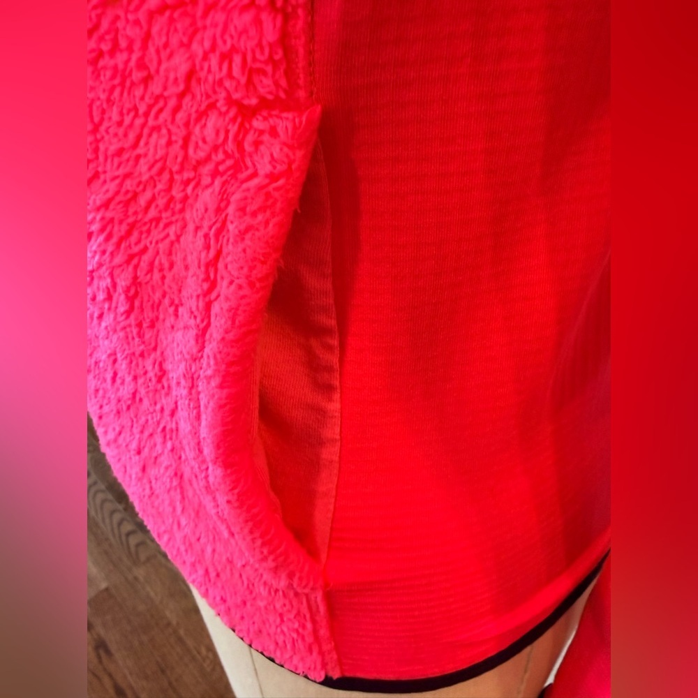 Neon Pink Sherpa Fleece Zip Hoodie Jacket Y2K Athleisure Cozy XS - Picture 7 of 12